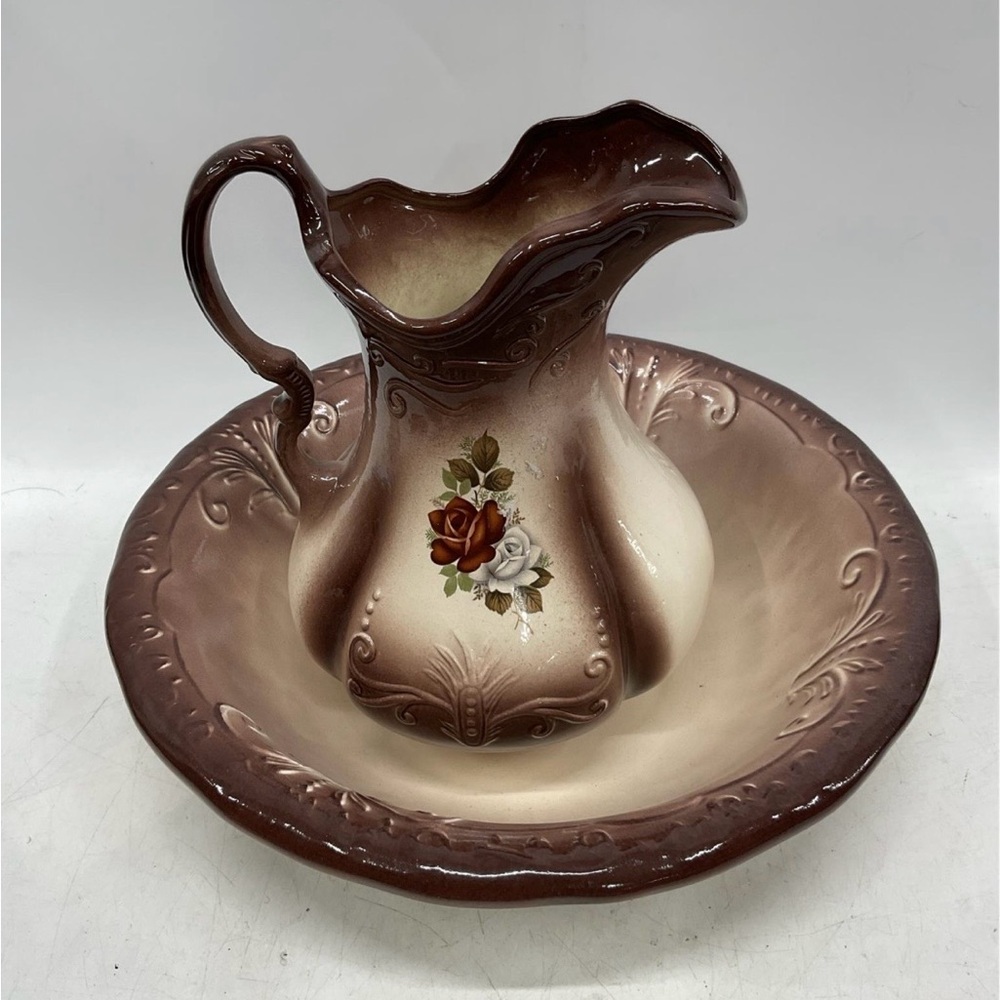 Antique Ironstone Pitcher w/Wash Basin Set  NO CALLOUTS n FREE SHIPPING